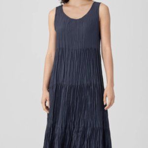 Eileen Fisher Crushed Silk Tiered Dress Size L NWT